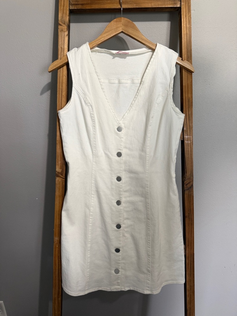 Pink Lily White Button-Front V-Neck Mini Dress
